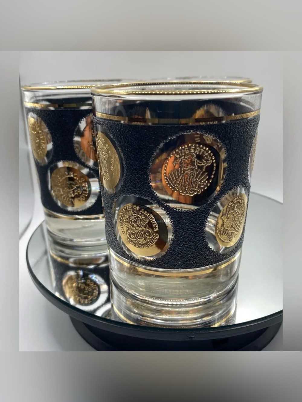 Libbey 22K Gold Coin Collection Barware USA Rocks Cocktail Glasses Set of Seven